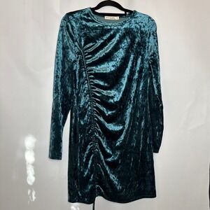 XXL Green Crushed Velvet Long‎ Sleeve Ruched Mini Dress Holiday Party Y2K NYE